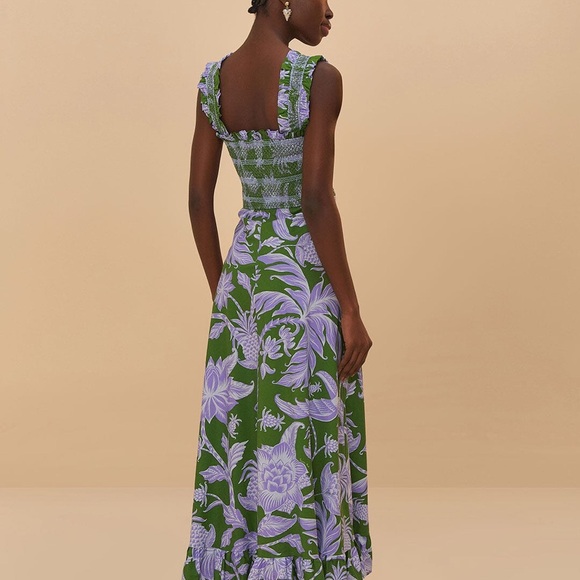 FARM Rio Green Tropical Swing Sleeveless Midi Dress M - Picture 4 of 8